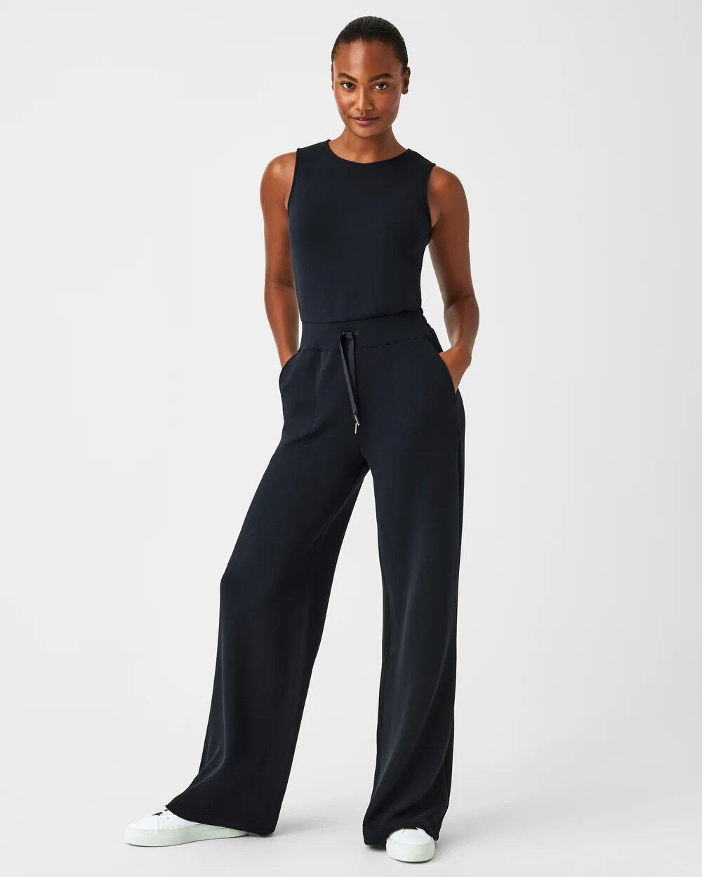 Spanx Air Essentials Travel Stretch Sleeveless Wide Leg Jumpsuit Very Black